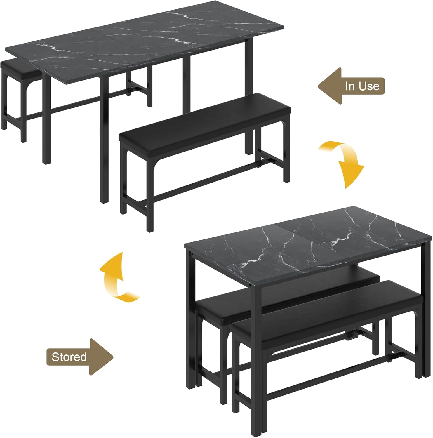 VECELO 3-Piece 63" Extendable Kitchen Table with Benches/Chairs - VECELO