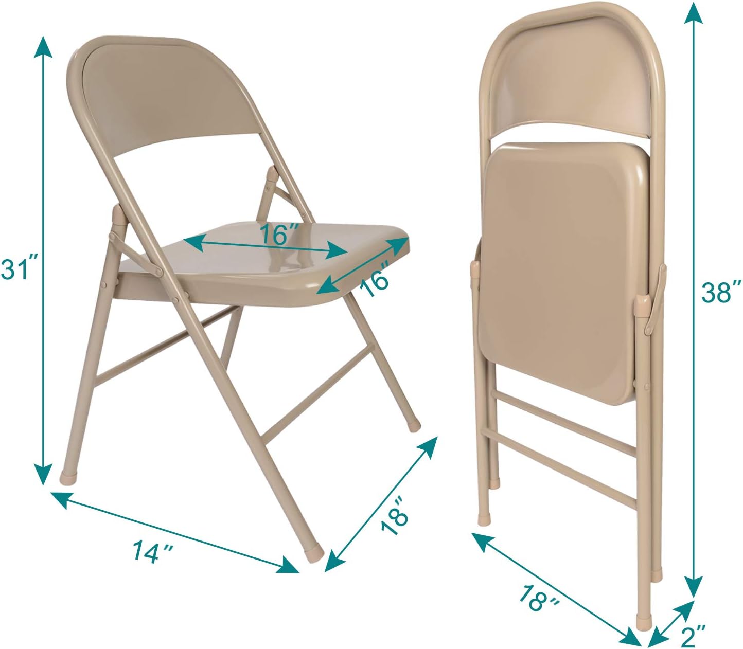 VECELO Metal Frame Steel Folding Mounted Chairs with Triple Braced & Double Hinged Back Set of 4