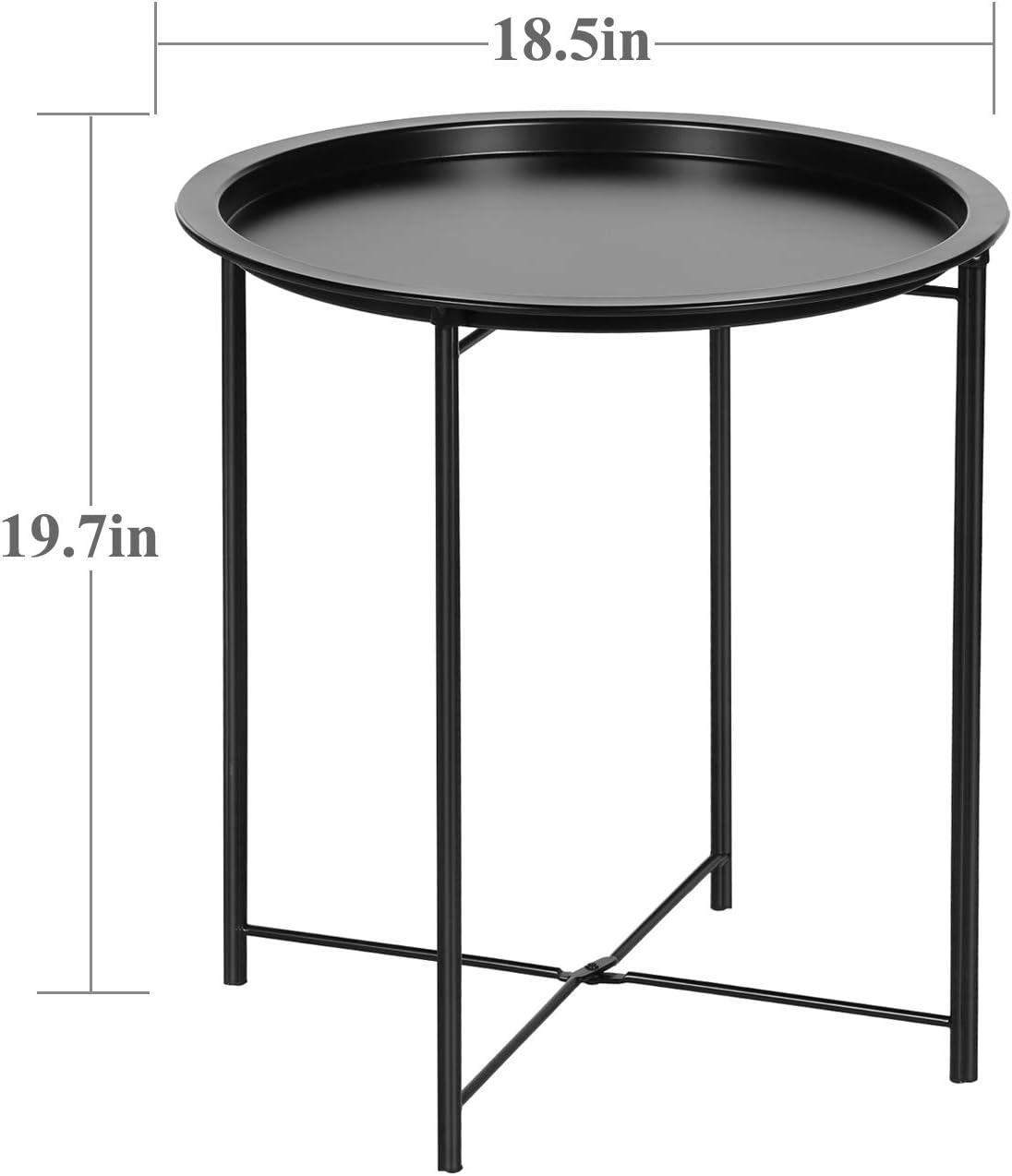 VECELO Metal Round End/Side Table with Removable Tray Small Folding Anti-Rust Nightstand