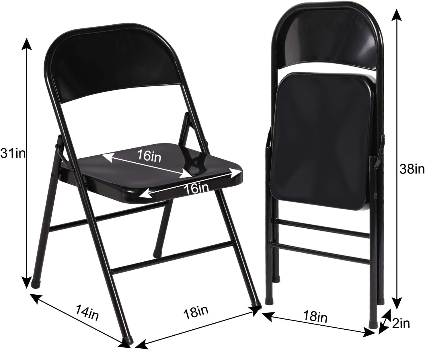 VECELO Metal Frame Steel Folding Mounted Chairs with Triple Braced & Double Hinged Back Set of 4