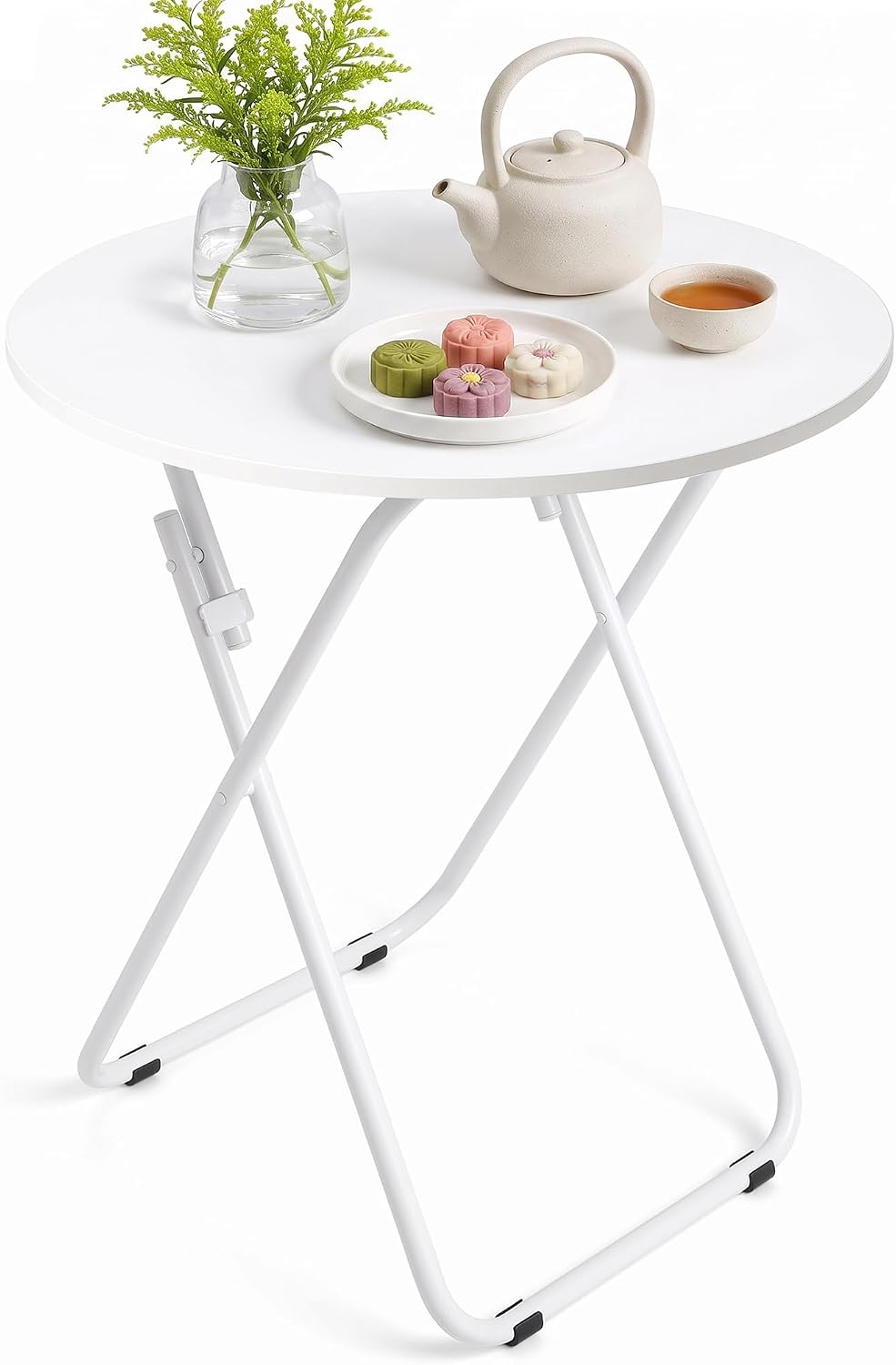 VECELO Folding Round Table, Patio Outdoor Dining Table, Wood Top Metal Frame No Assembly Required