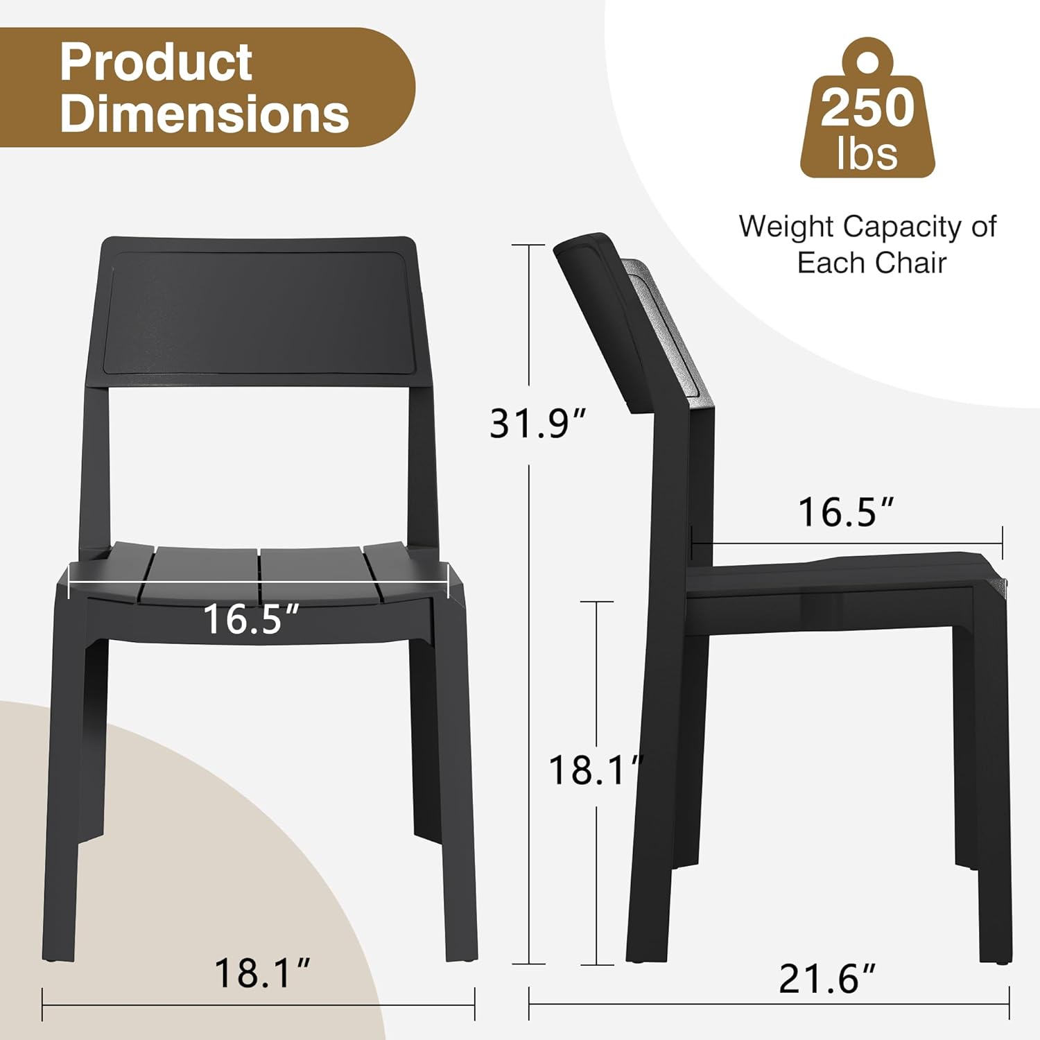 VECELO Dining Chairs Set of 4, Stackable Plastic Kitchen Chairs