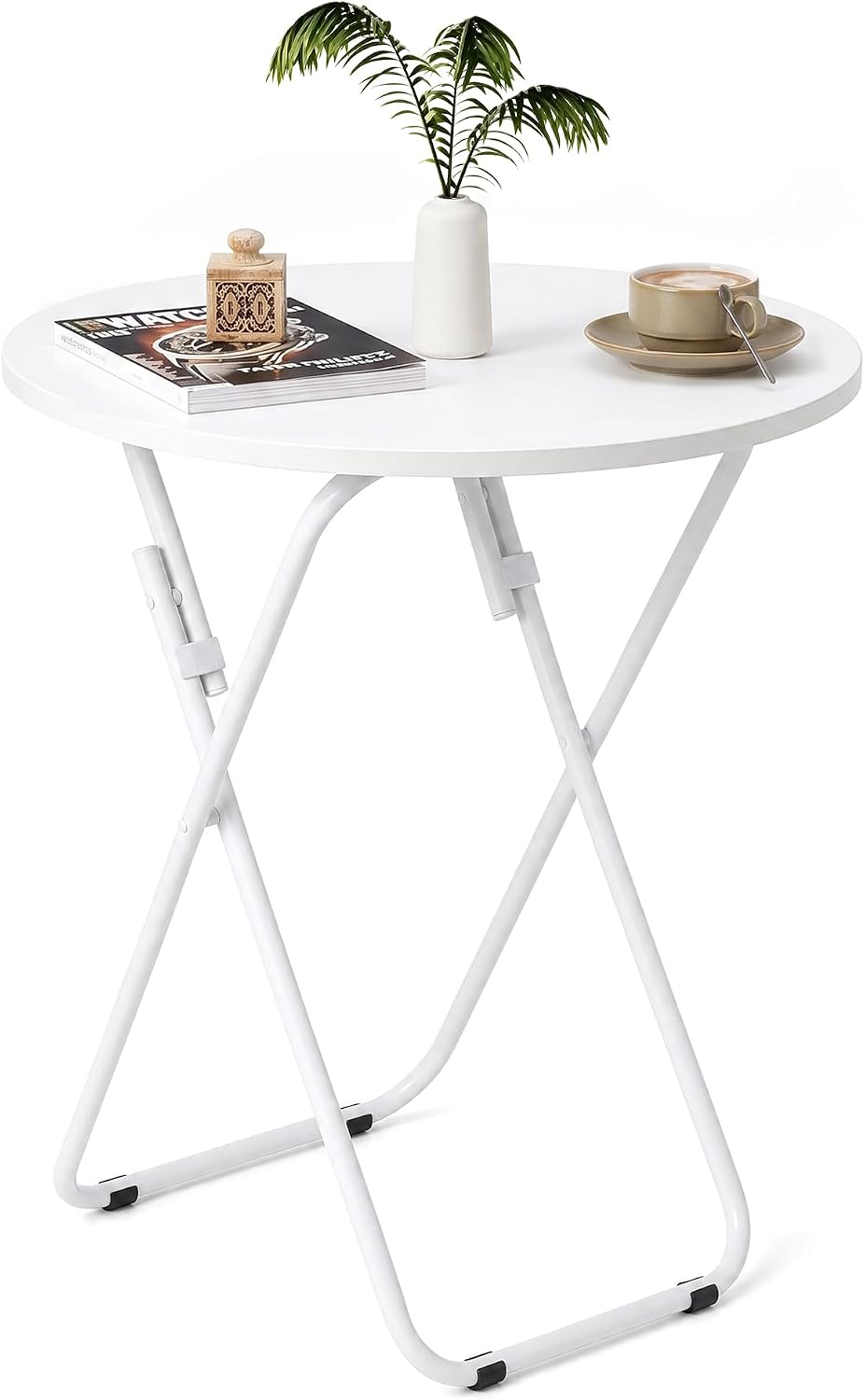 VECELO Folding Round Table, Patio Outdoor Dining Table, Wood Top Metal Frame No Assembly Required