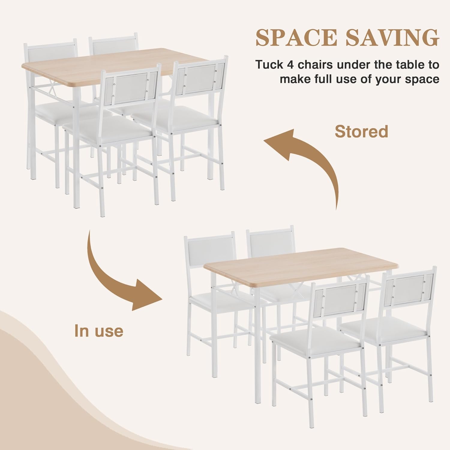 VECELO Dining Table Set for 4 with Chairs