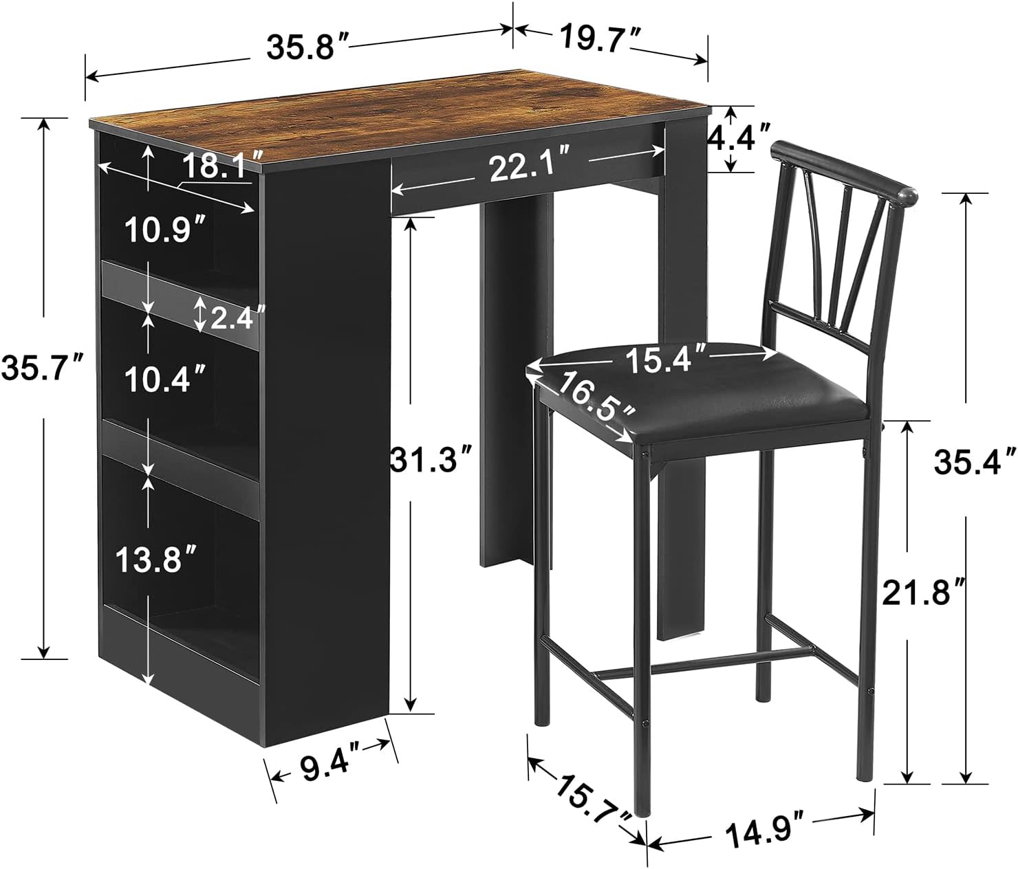 VECELO Small Bar Table and Chairs Tall Kitchen Breakfast Nook with Stools/Dining Set for 2