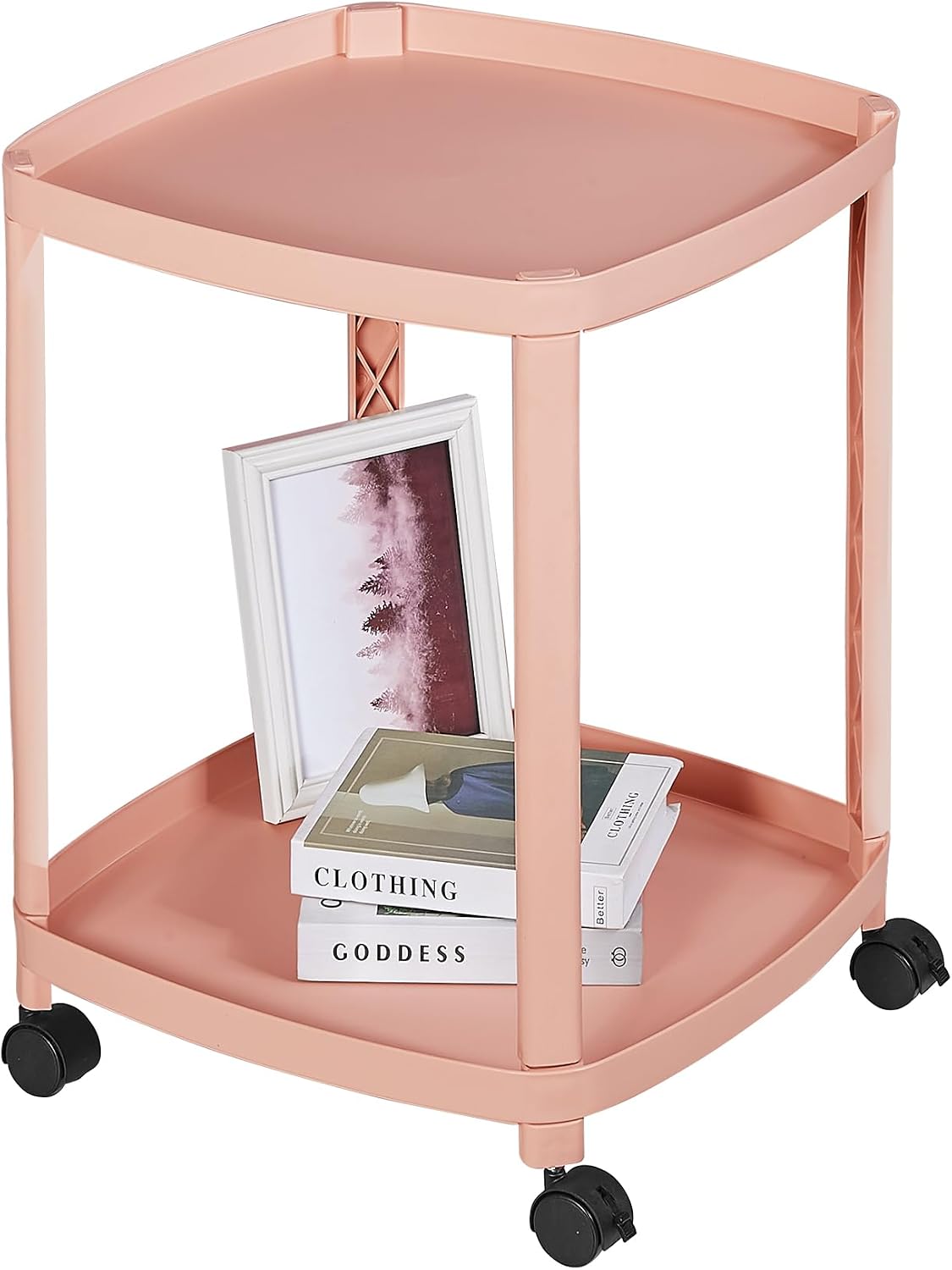 VECELO Rolling End Side Table with Lockable Wheels