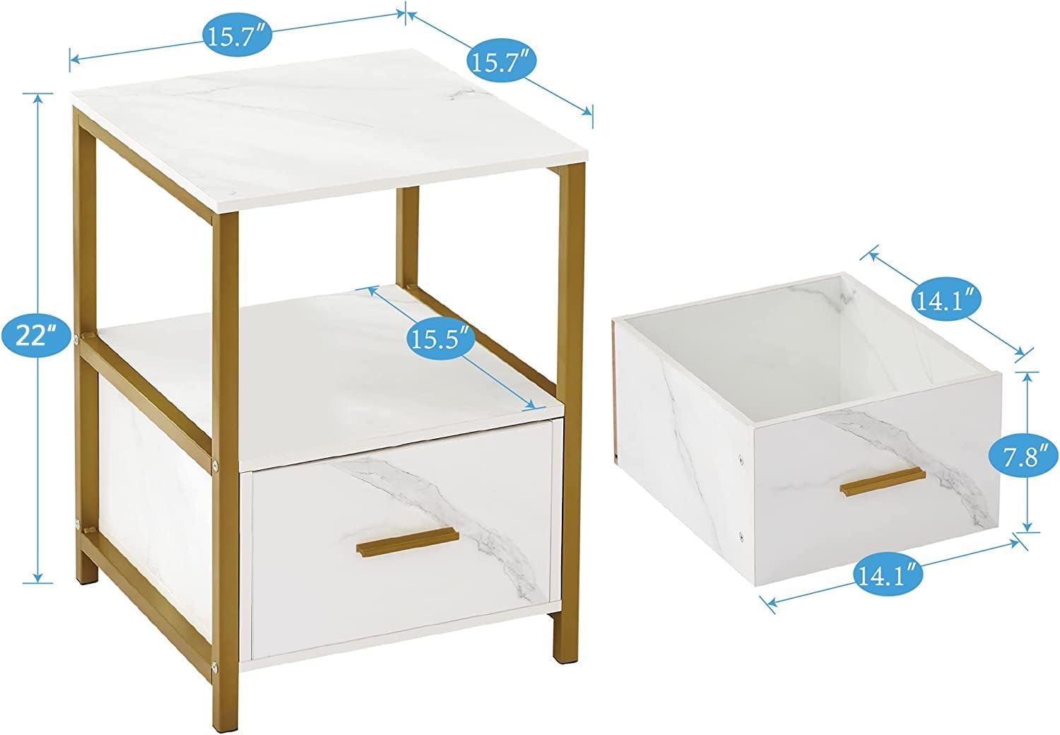 VECELO Nightstand/End/Bedside Table with Storage Drawer and Open Shelf with Steel Frame for Bedroom