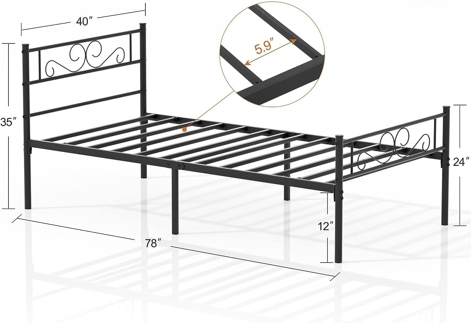 VECELO Metal Platform Bed Frame Mattress Foundation with Headboard & Footboard