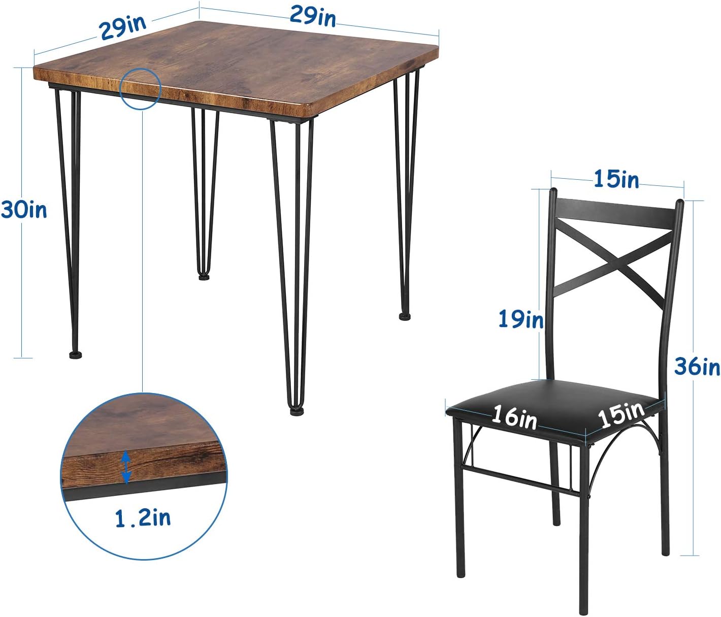VECELO 3-Piece Kitchen & Dining Table Set for Home Kitchen Breakfast Nook - VECELO