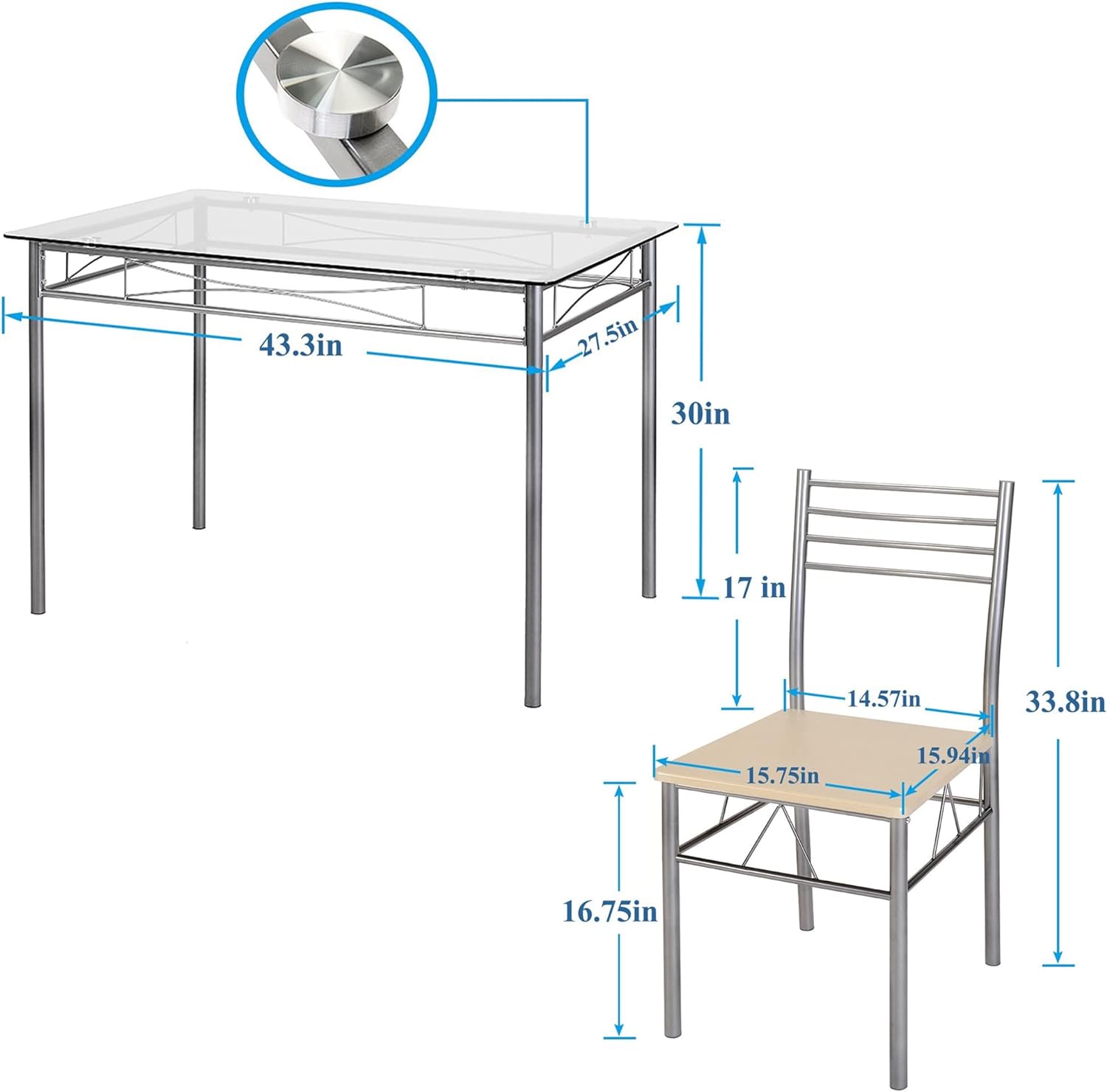 VECELO Modern Rectangular 5-Piece Dining Table Set