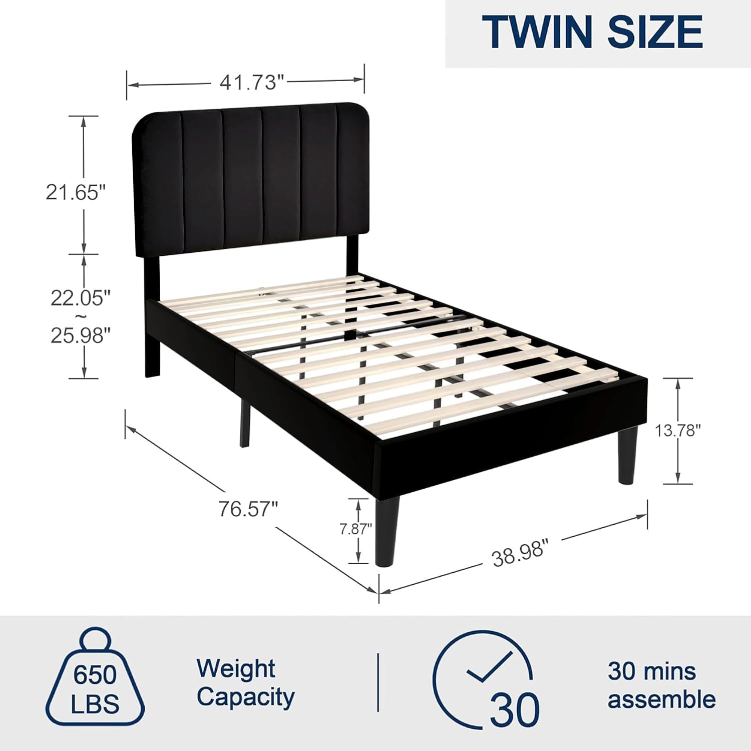 VECELO Twin Size Bed Frame with Adjustable Headboard, Velvet Heavy Duty Platform Beds with Strong Wood Slats Support