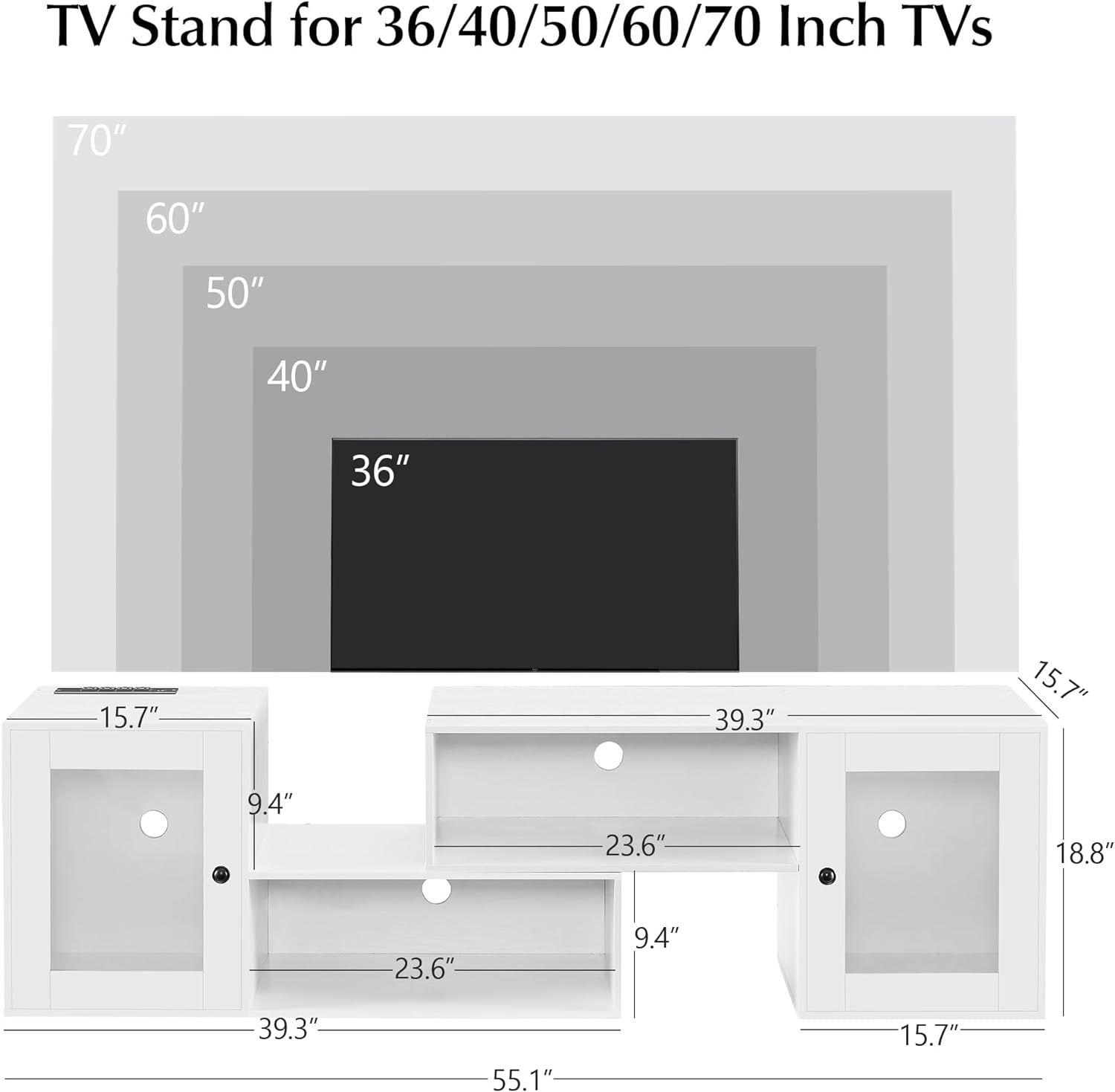 VECELO Deformable TV Stand with LED Strip & Power Outlet & Storage Cabinets Entertainment Center