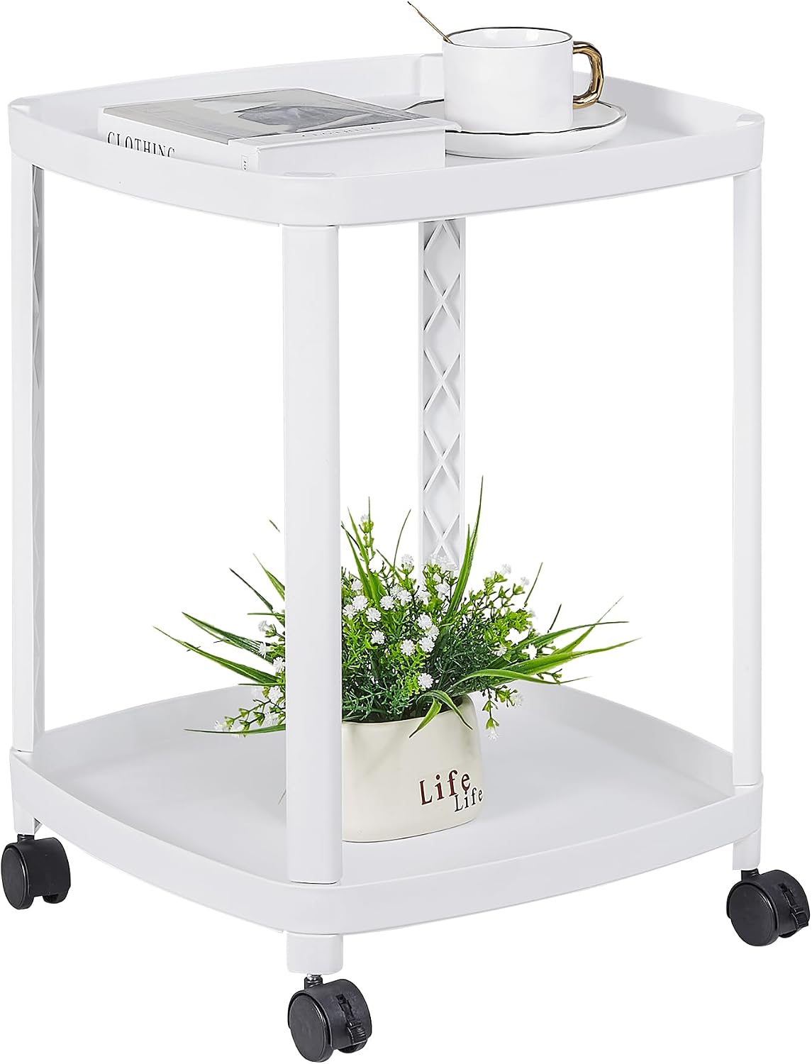 VECELO Rolling End Side Table with Lockable Wheels