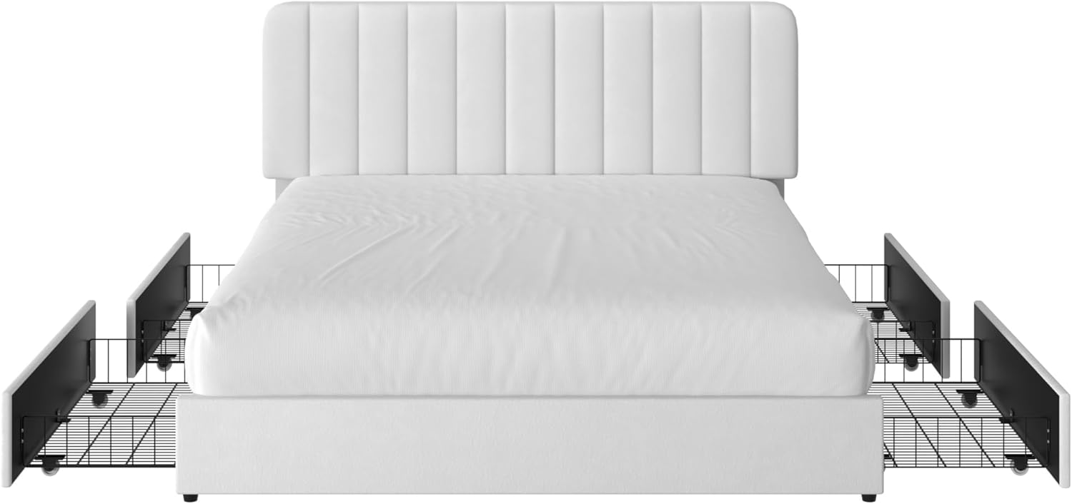 VECELO King Size Upholstered Bed Frame with 4 Drawers and Headboard