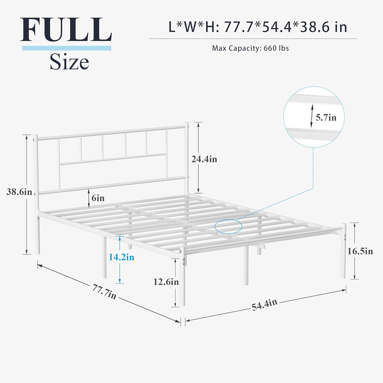 VECELO Bed Frame, 14 Inch Metal Platform with Headboard, Heavy Duty Steel Slat Support