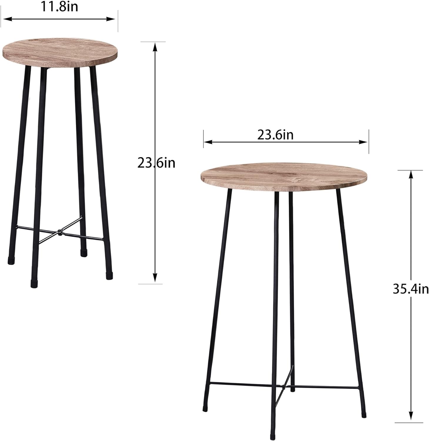 VECELO 3-Piece Round Pub Table Set with Counter Height & Wood top
