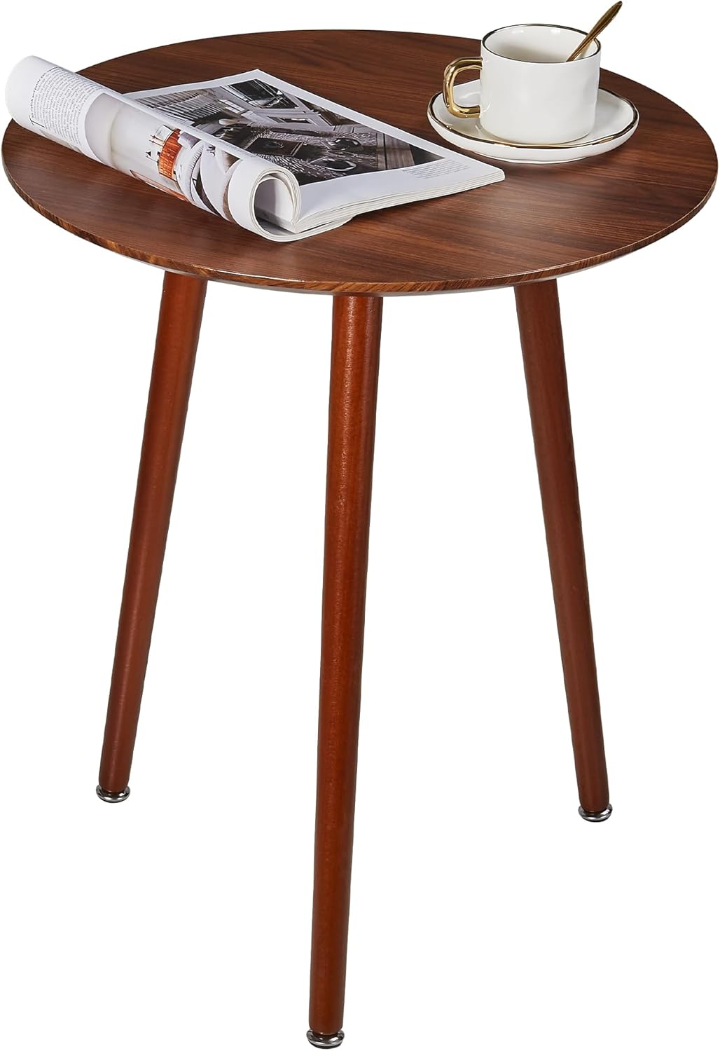 VECELO Round Wooden Side End Table with Adjustable Foot for Indoor Outdoor