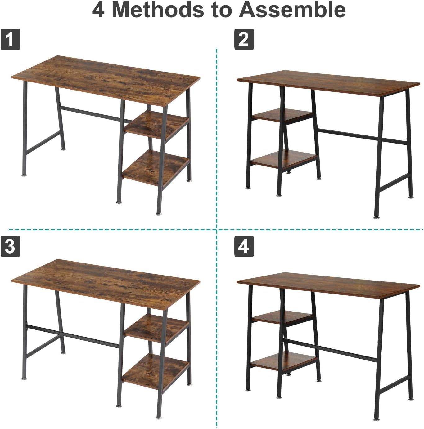 Computer Storage Workstation Study Desk Writing Table with 2 Tier Shelves  for Office and Home