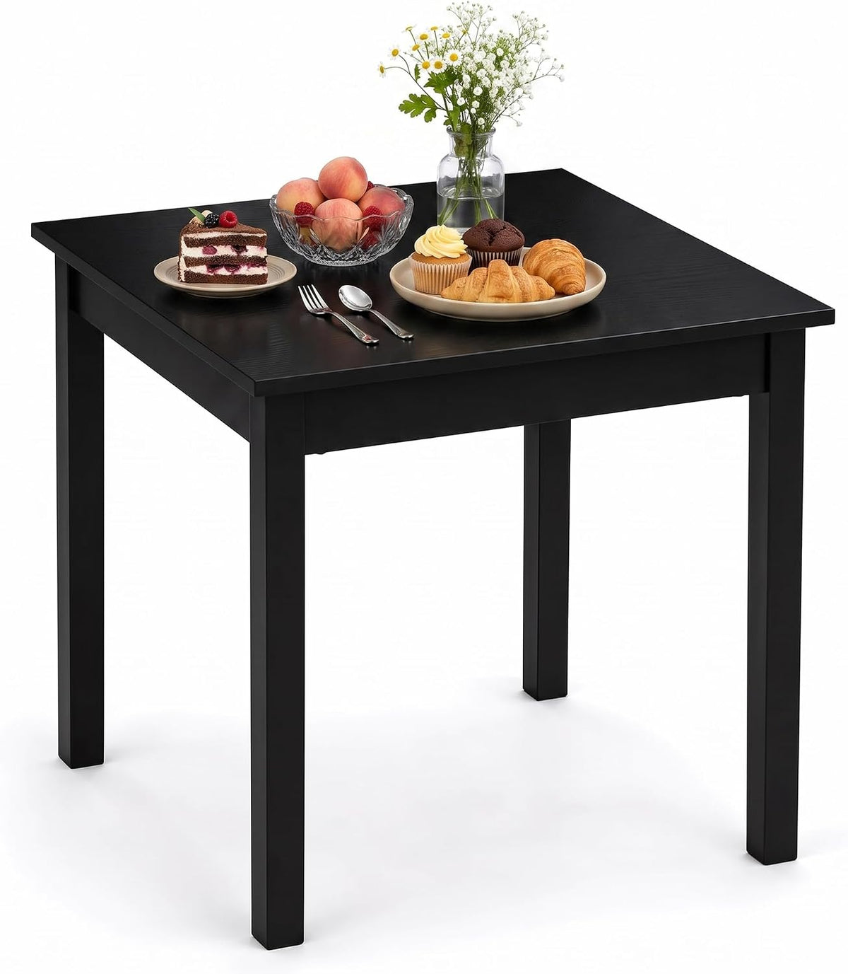 VECELO Square Dining Table for 2-4 People  29” x 29” Compact Kitchen Table with Solid Wood Legs