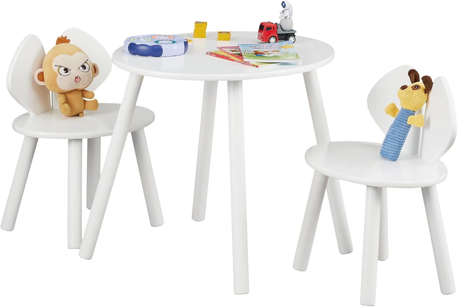 VECELO Kids Table and Chairs Set, Oval Tabletop and 2 Rabbit Chairs