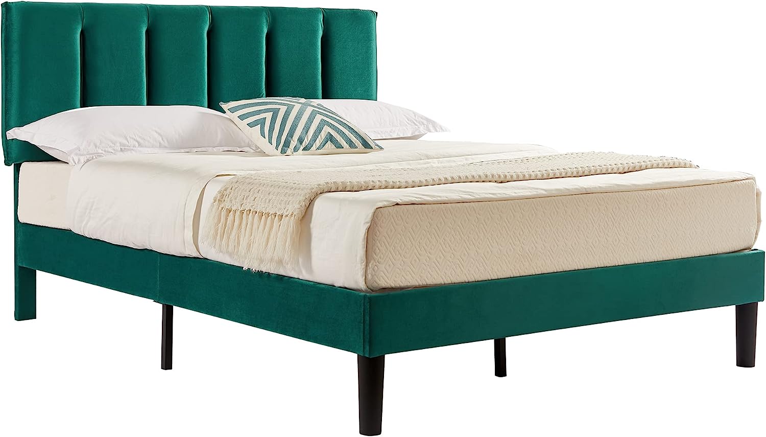 VECELO Modern Upholstered Platform Bedframe, Adjustable Headboard