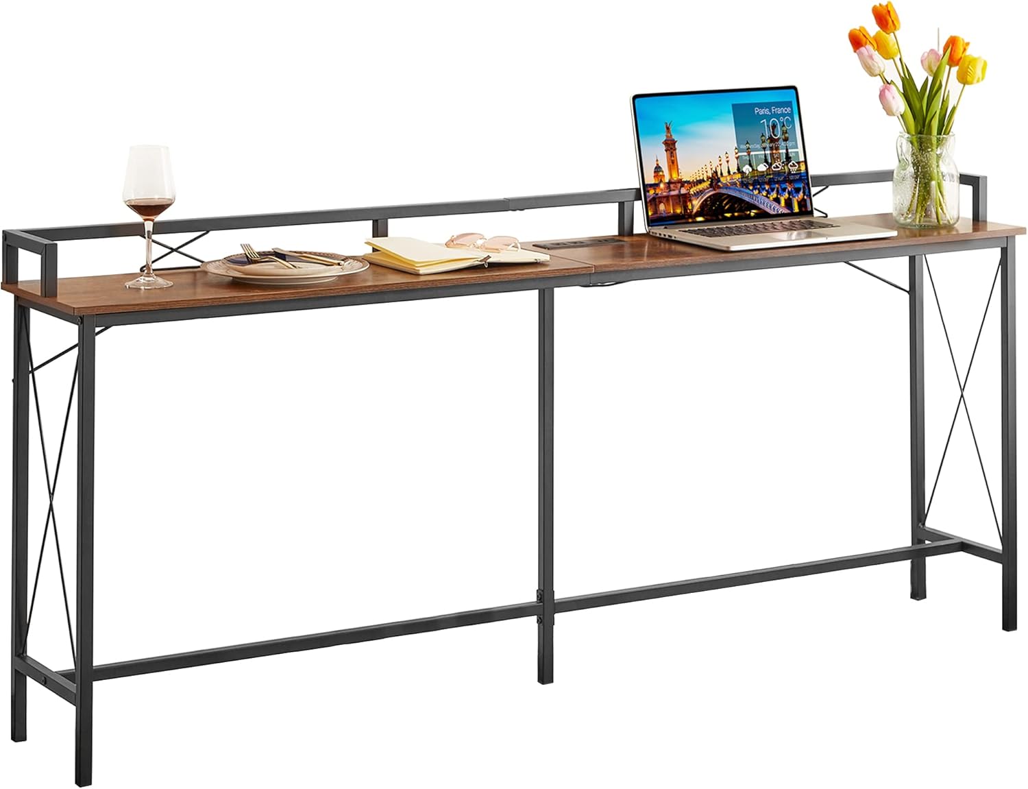 VECELO 71 Inch Console Table with 2 Outlet and 2 USB Ports
