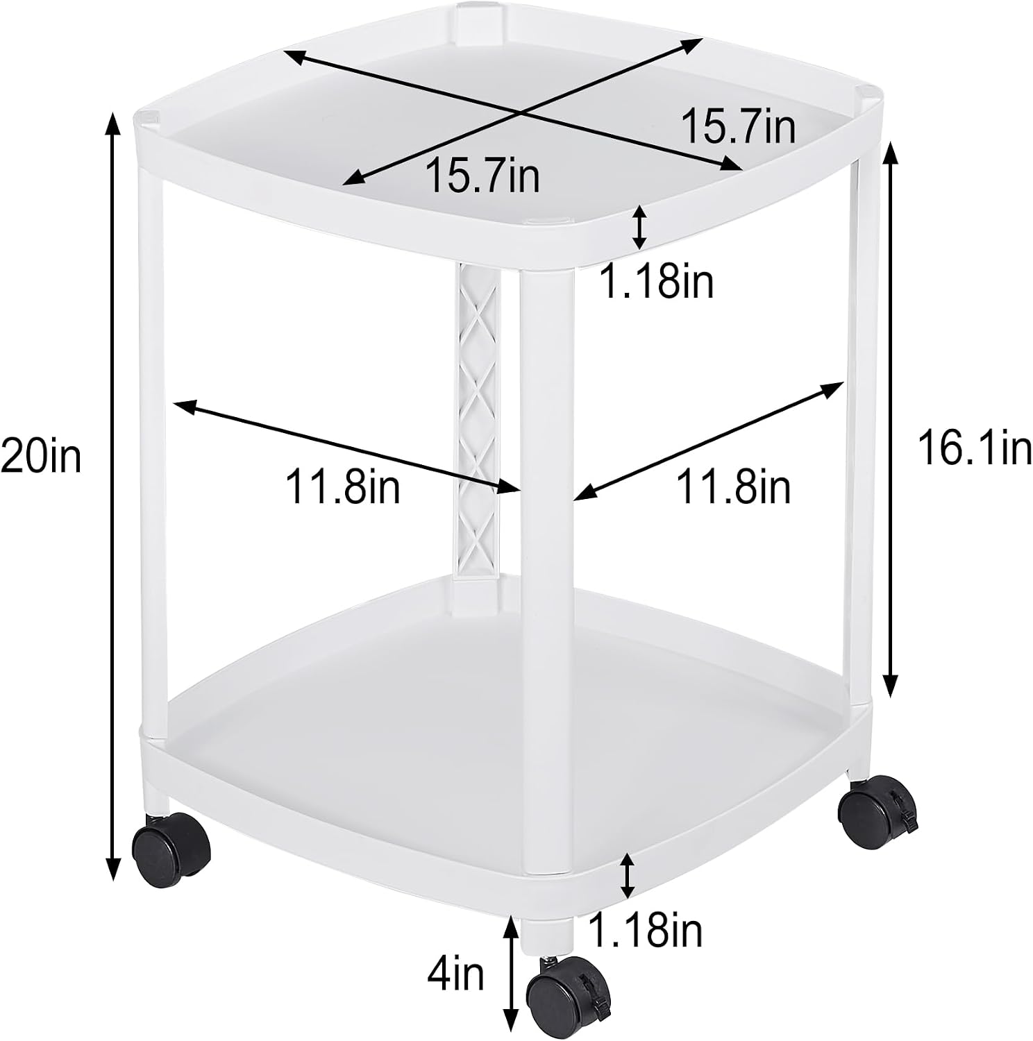 VECELO Rolling End Side Table with Lockable Wheels