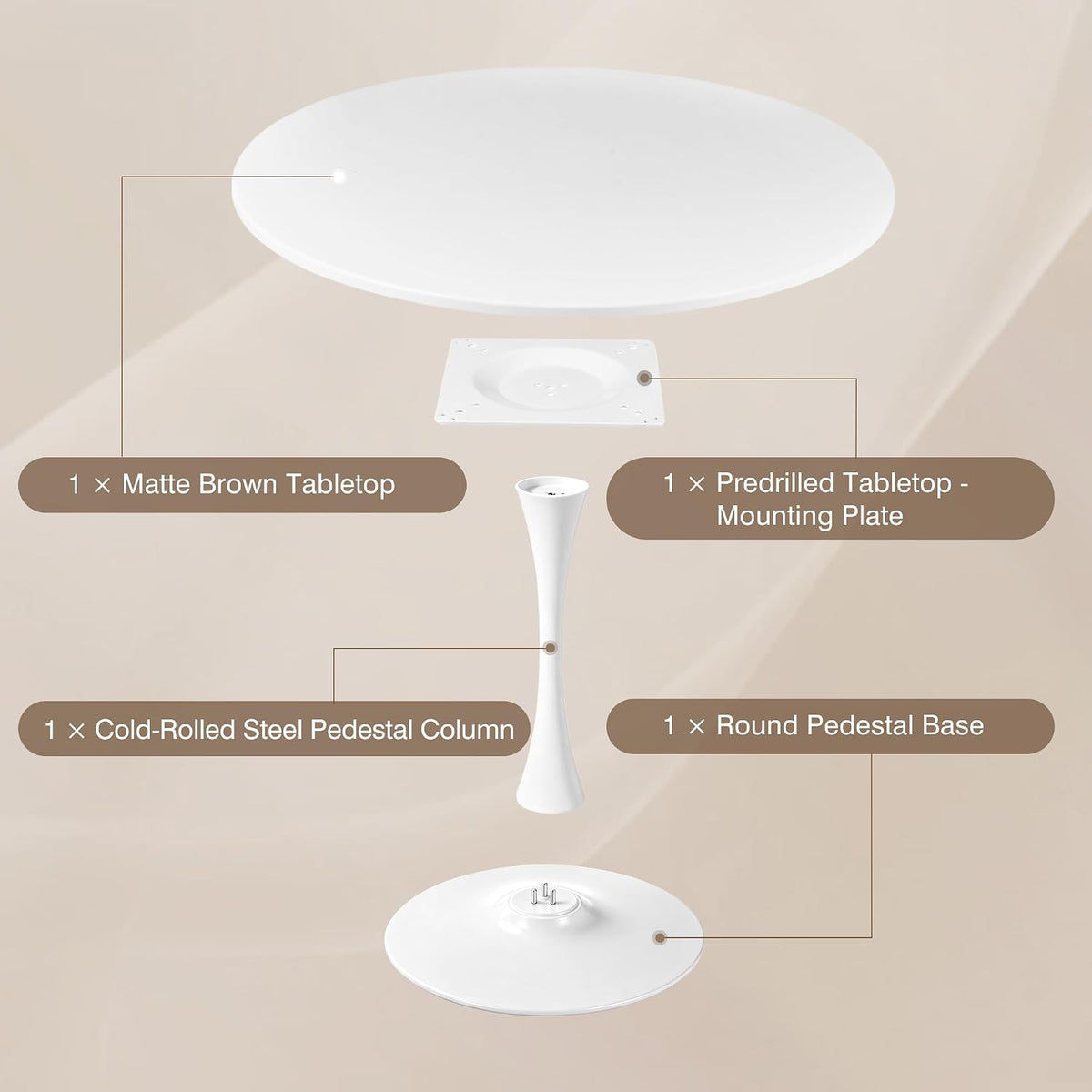 VECELO Round Dining Table, Mid-Century Tulip Table