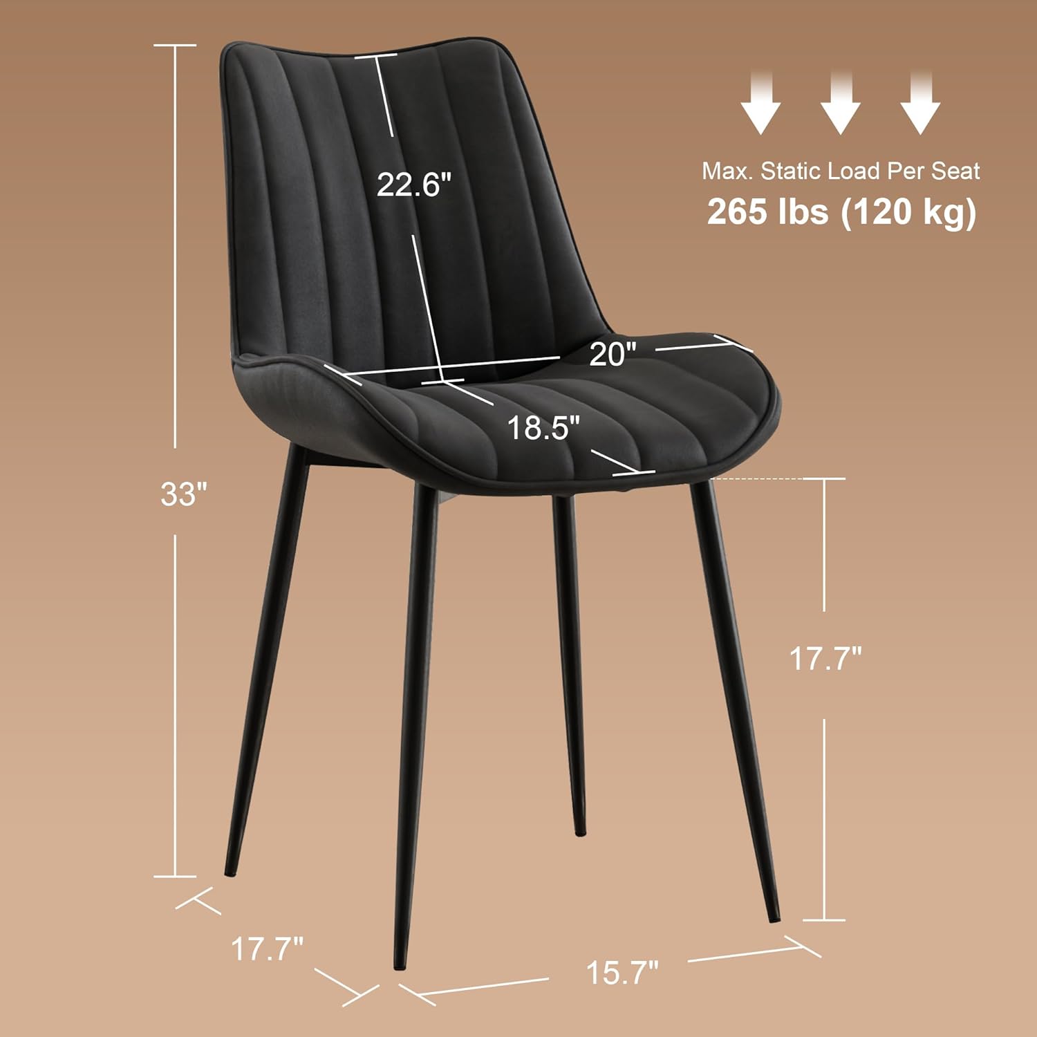 VECELO Dining Chairs Set of 2, Velvet Fabric & Metal Frame