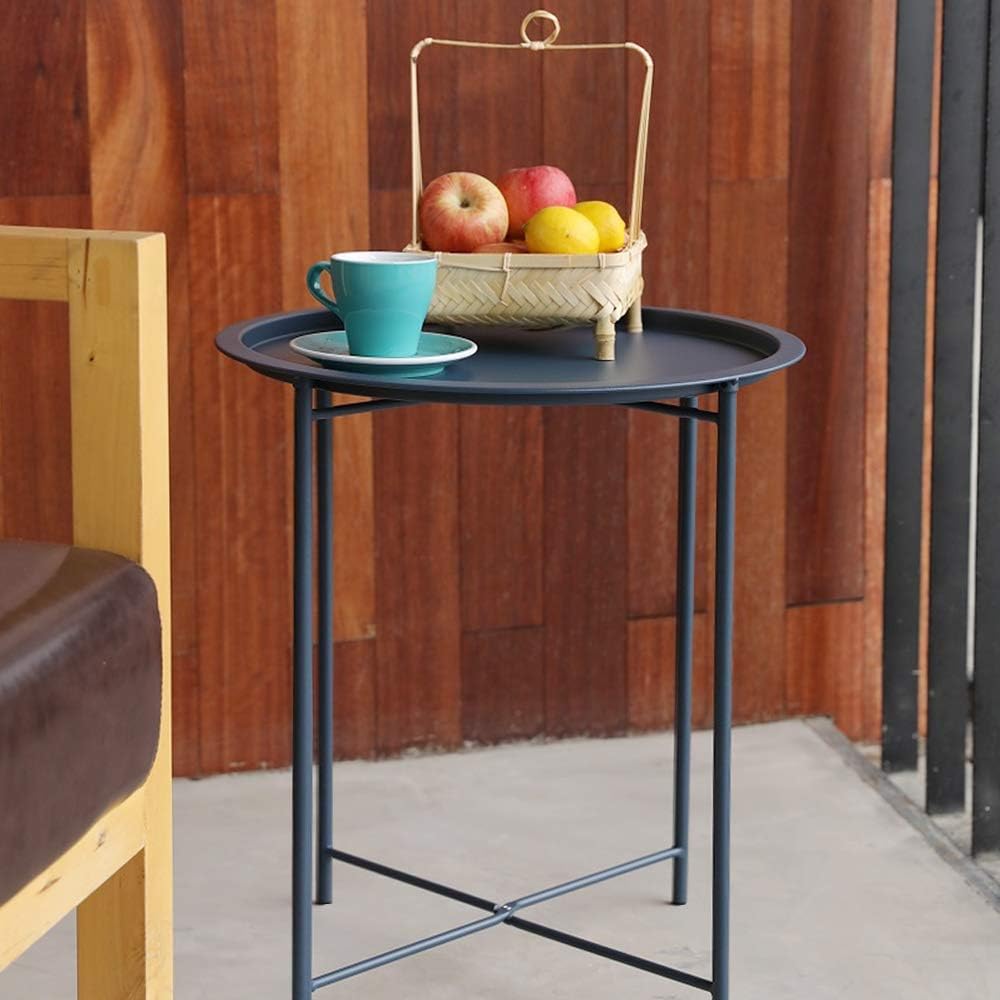 VECELO Metal Round End/Side Table with Removable Tray Small Folding Anti-Rust Nightstand