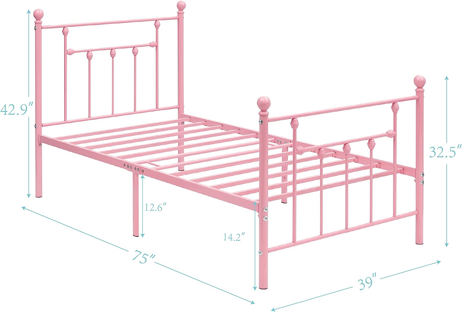 VECELO Twin Size Metal Platform Bed Frame for Girls Kids