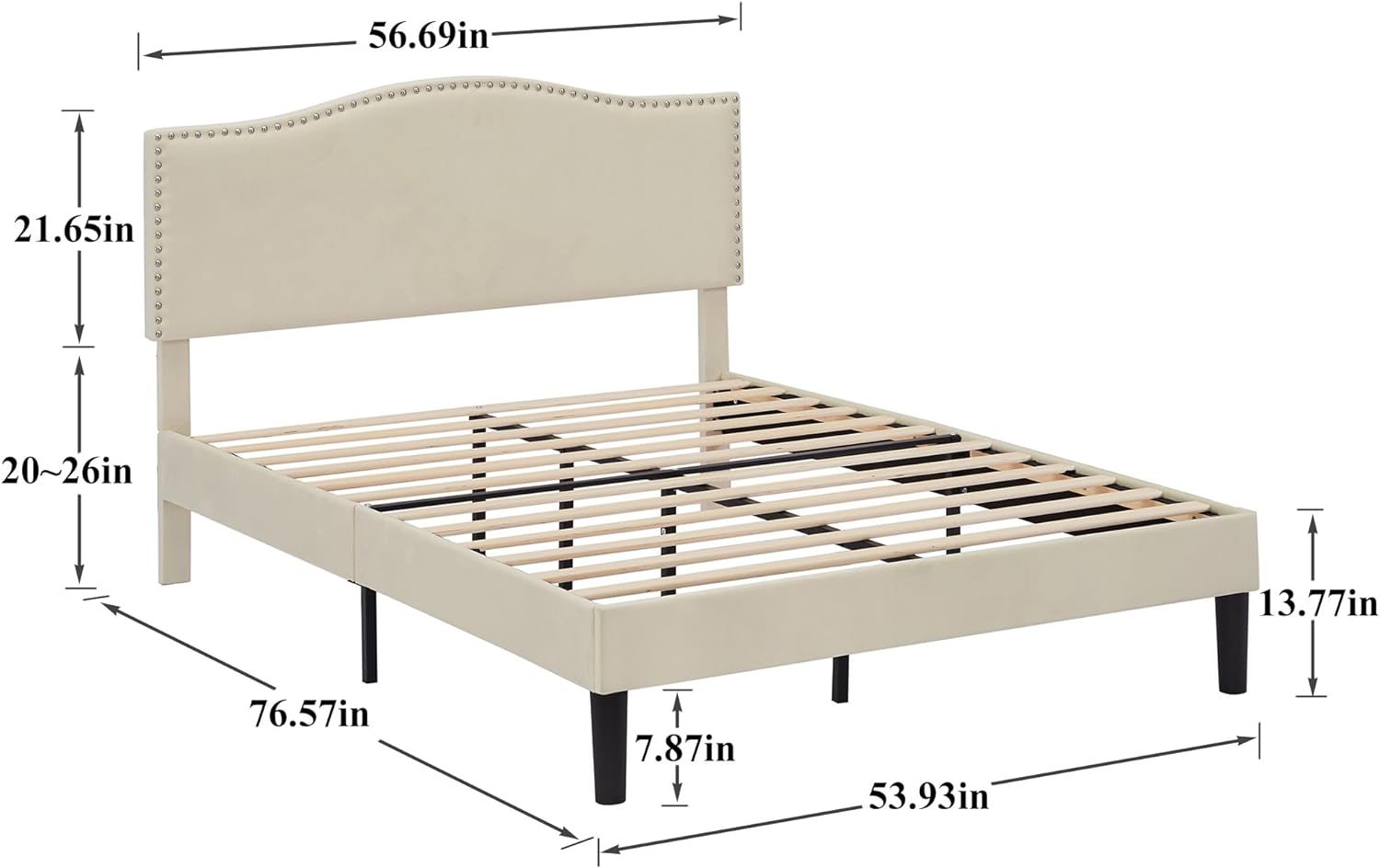 VECELO Bed Frame Platform with Upholstered Headboard & Wooden Slats Support