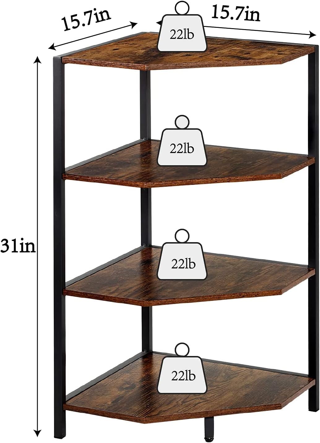VECELO 31 Inch Corner Shelf, 4-Tier Display Shelves