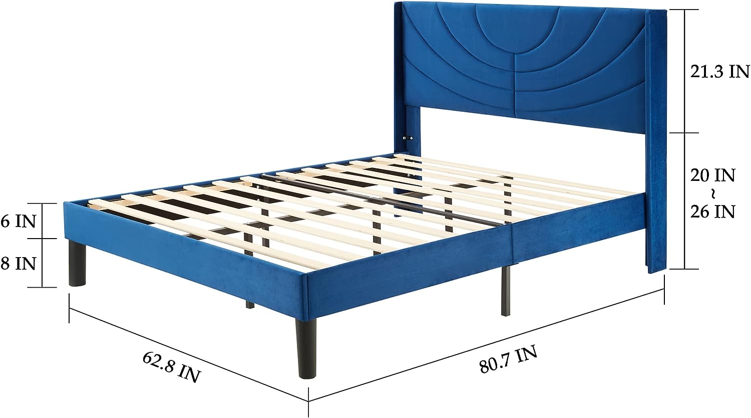 VECELO Upholstered Platform Bed Frame with Adjustable Fabric Headboard