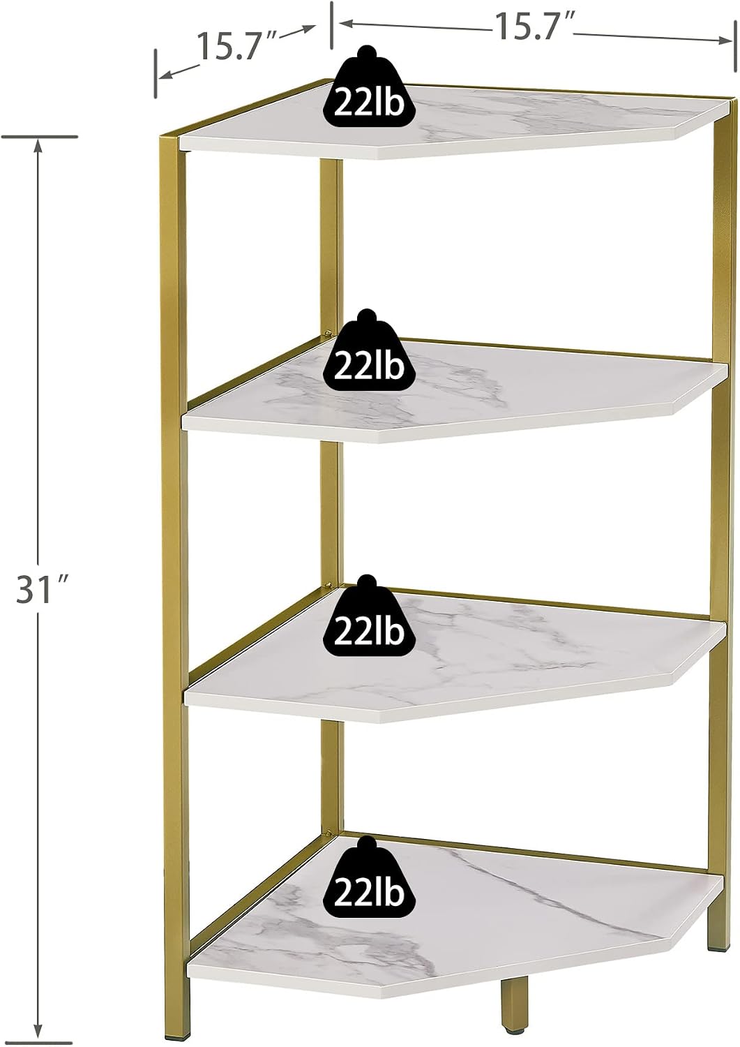 VECELO 31 Inch Corner Shelf, 4-Tier Display Shelves