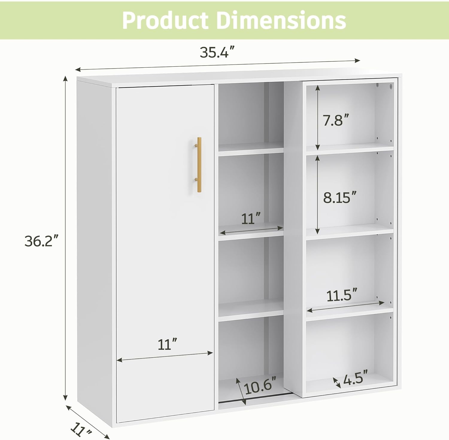 VECELO 4-Tier Floor Storage Cabinet with Adjustable Shelves and Door