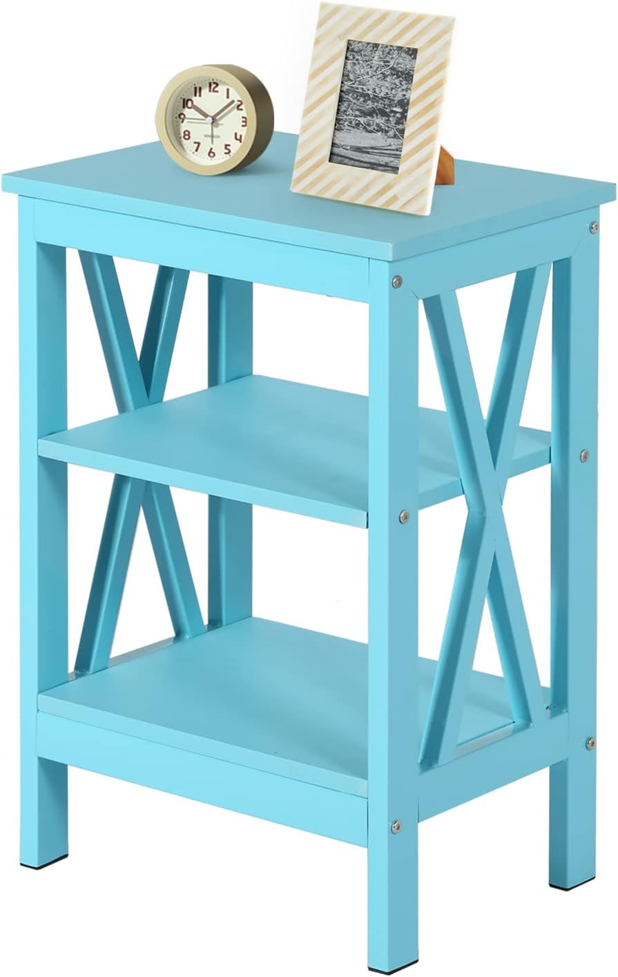 VECELO Modern Nightstand/Side End Table with X-Design Frame & 2-Tiers Open Storage Shelf for Bedroom/Living Room