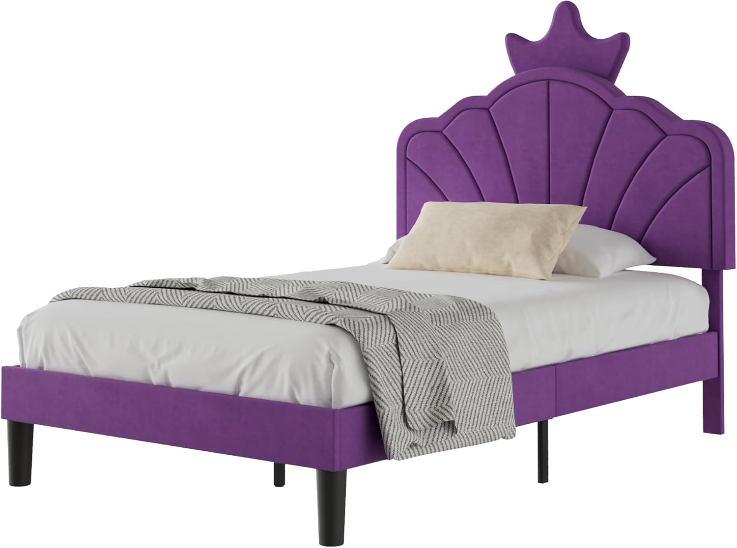 VECELO Twin Size Bed Frame with Crown Headboard