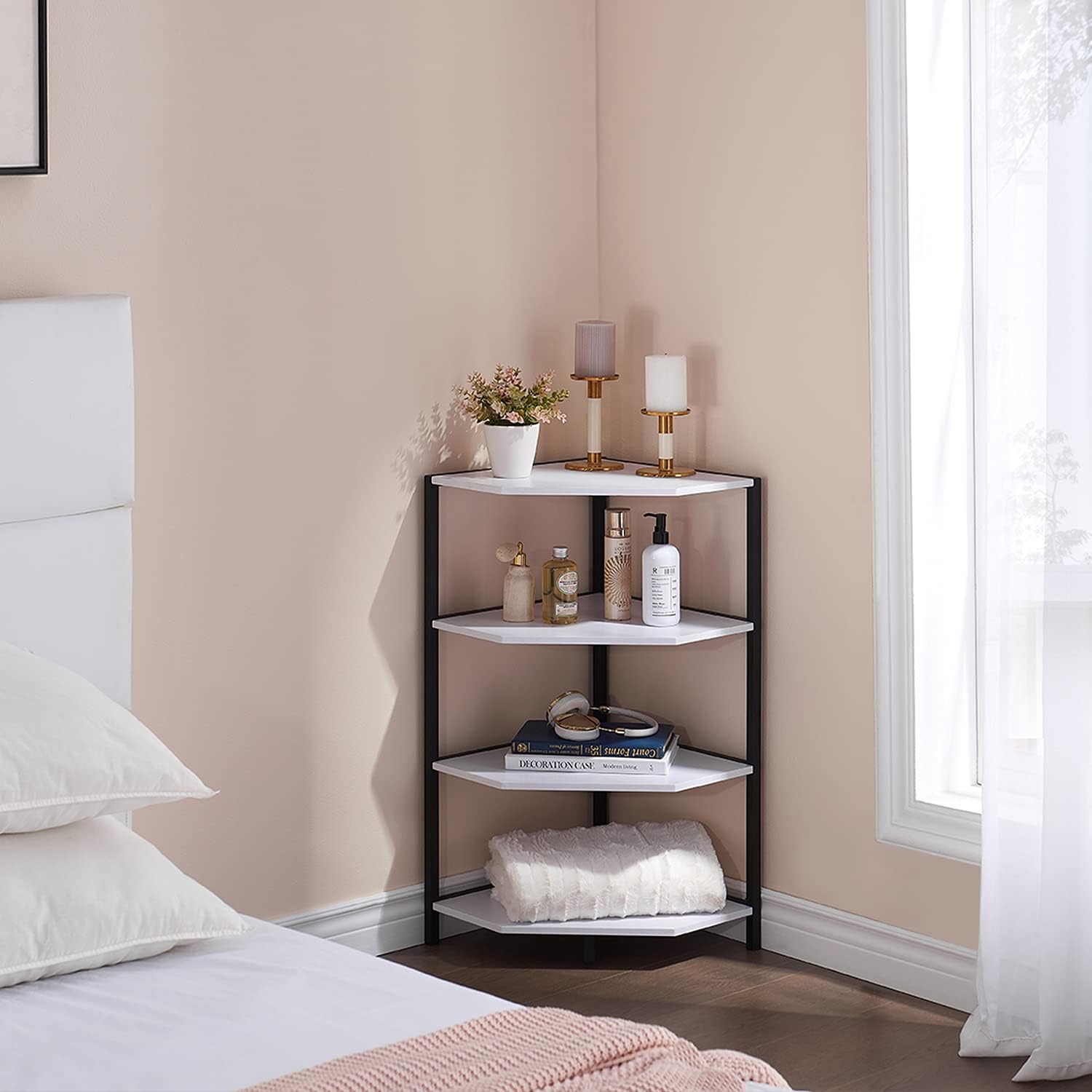 VECELO 31 Inch Corner Shelf, 4-Tier Display Shelves