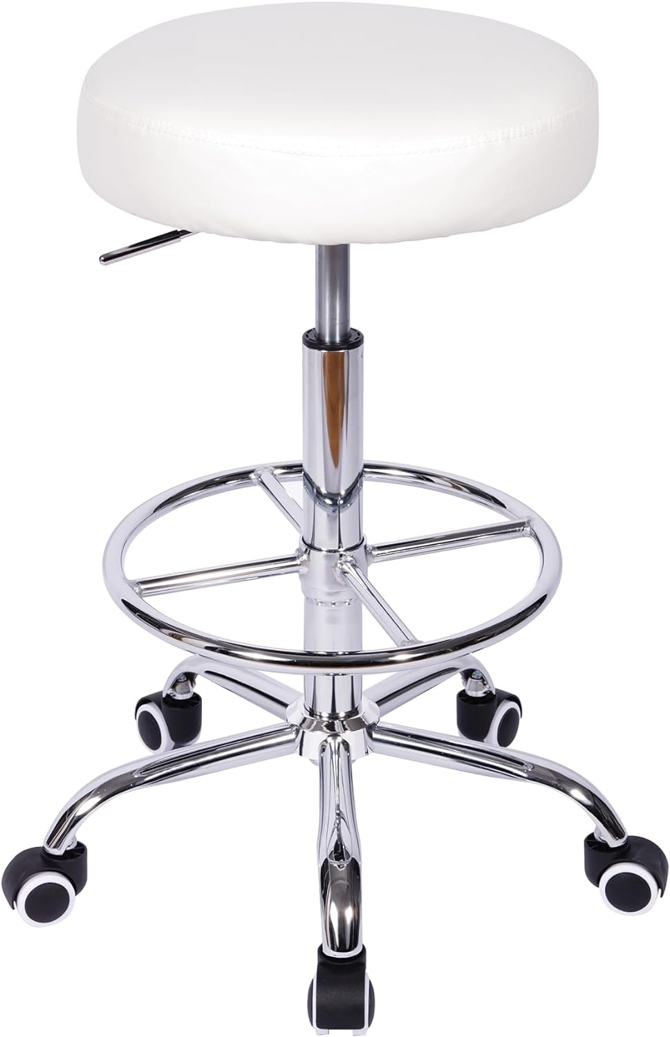 VECELO Round Rolling Stool with Footrest and Wheels