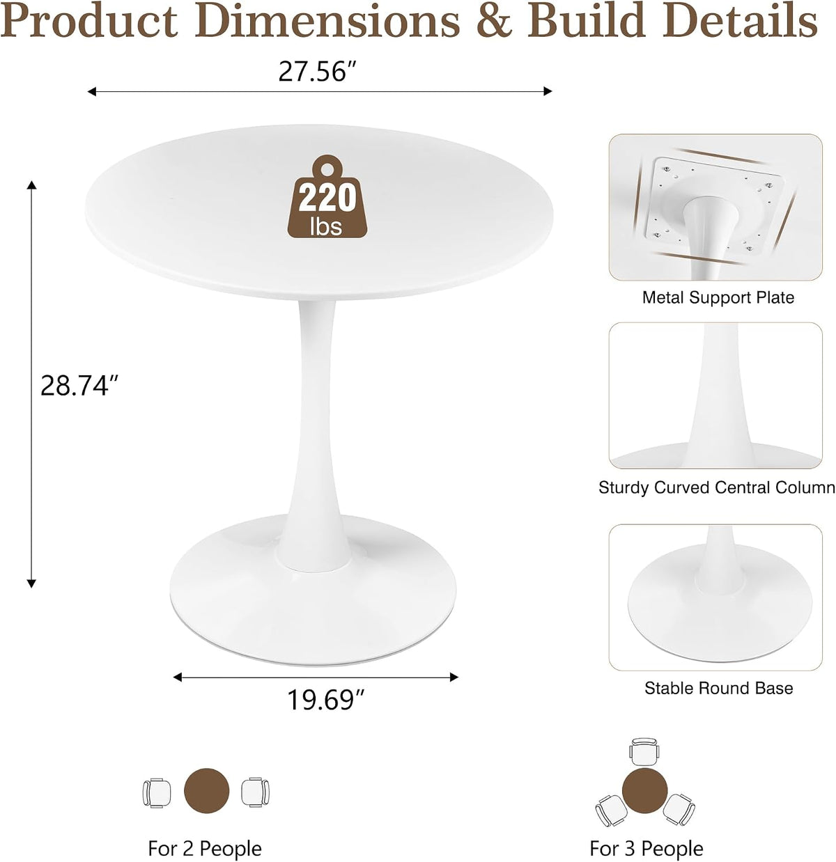 VECELO Round Dining Table, Mid-Century Tulip Table