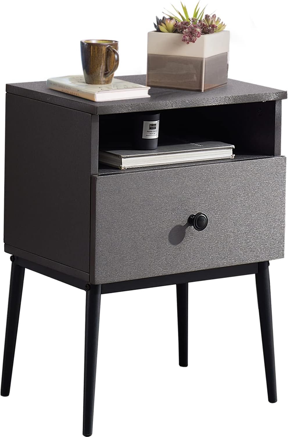 Modern Nightstand Square End Side Table with Drawer and Storage Space
