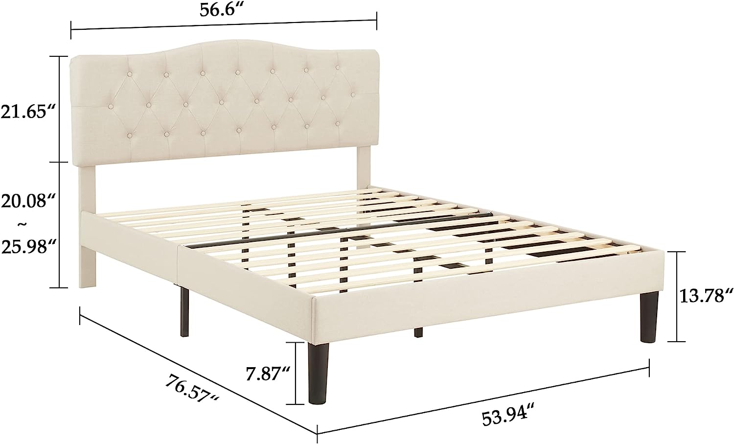 VECELO Classic Upholstered Platform Bed Frame with Diamond Stitched Cloth