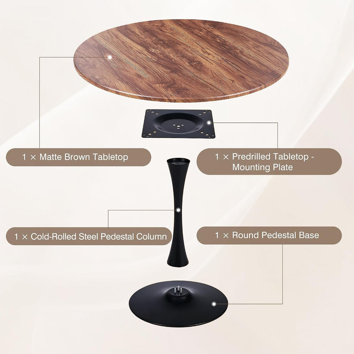 VECELO Round Dining Table, Mid-Century Tulip Table