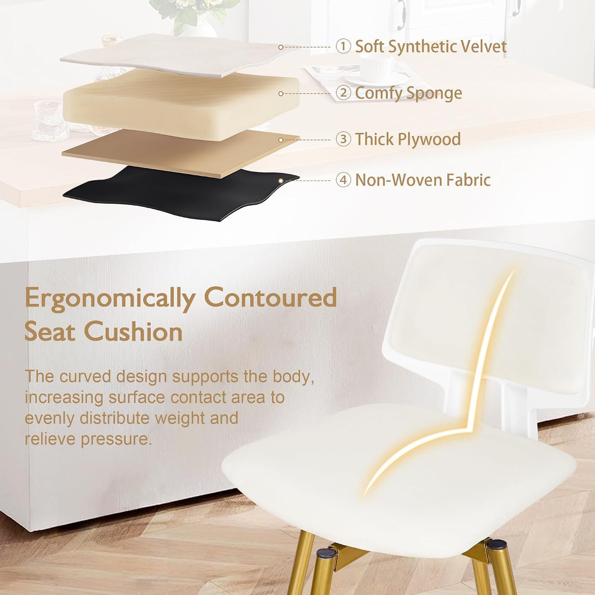 VECELO Swivel Upholstered Bar Stools Set of 2