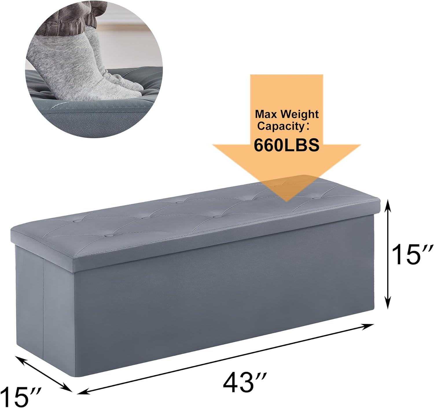 VECELO Storage Ottoman Bench End of Bed 43'' Footstool Footrest Stool Shoestool for Bedroom Hallway Entraway Living Room
