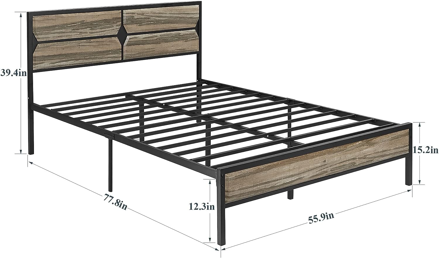 VECELO Metal Bed Frame Platform with Wooden Headboard&Footboard Mattress Foundation