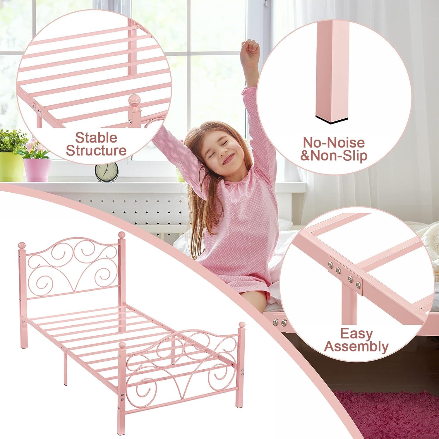 VECELO Classic Metal Bed Frame Mattress Foundation - VECELO