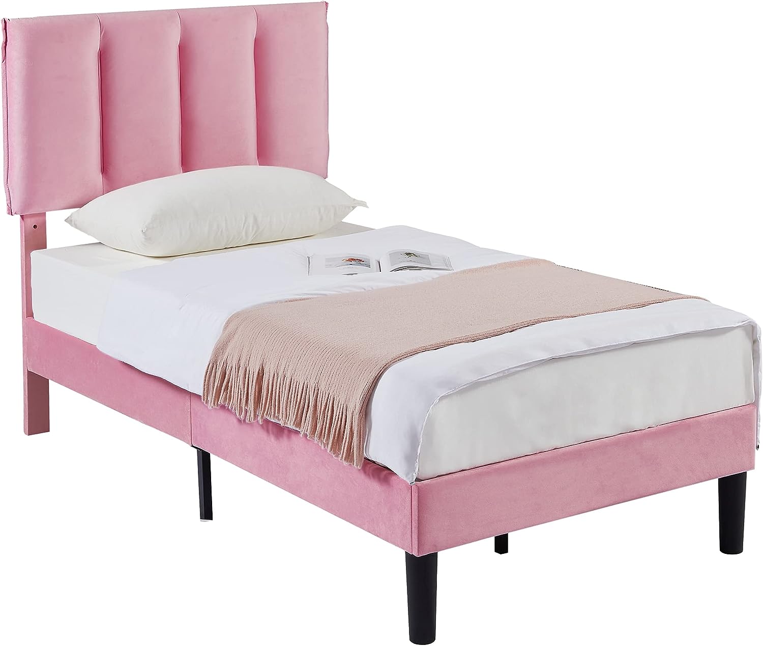 VECELO Modern Upholstered Platform Bedframe, Adjustable Headboard