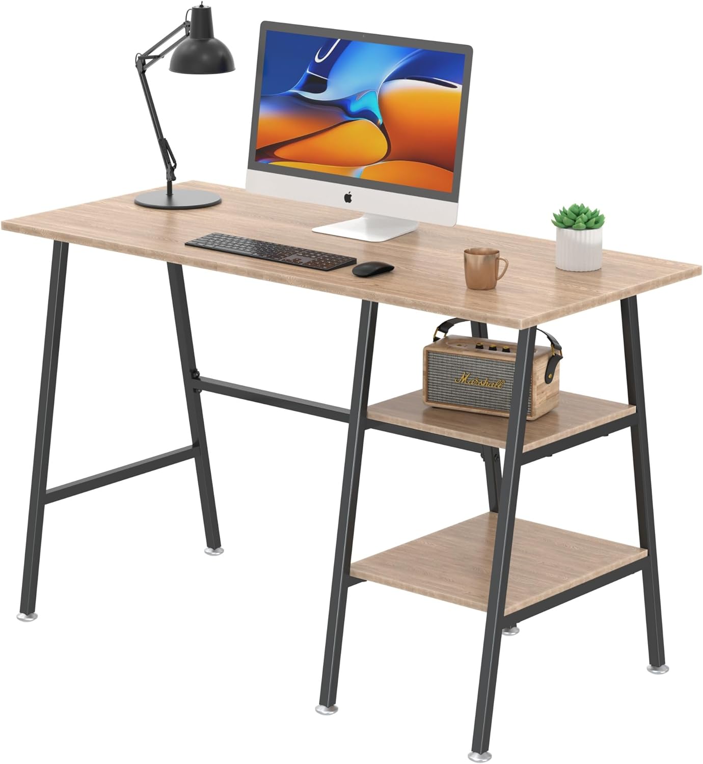 VECELO Computer Writing Desk with 2 Tier Storage Shelves, Modern Simple Student Study Table